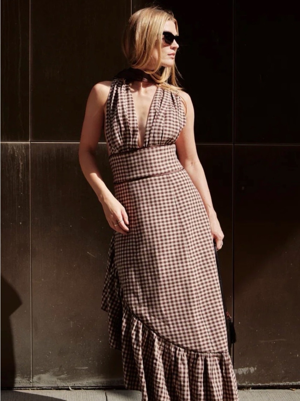 Couple Gwendolyn Asymmetrical Gingham Dress - Brown